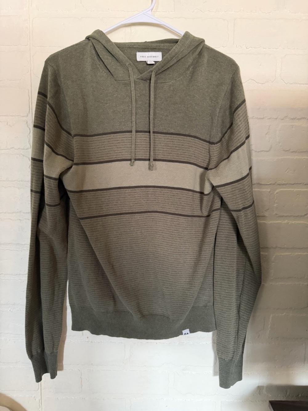 Free Assembly Olive Striped Hooded Pullover Sweater
